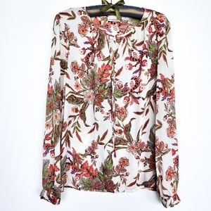 Liz Claiborne Long Sleeve Floral Pattern Blouse (M)